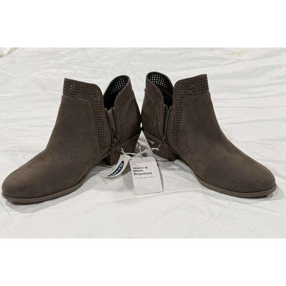 NWT Dark Taupe Perforated Faux-Suede Ankle Boots for Women Size 10 - Picture 1 of 10
